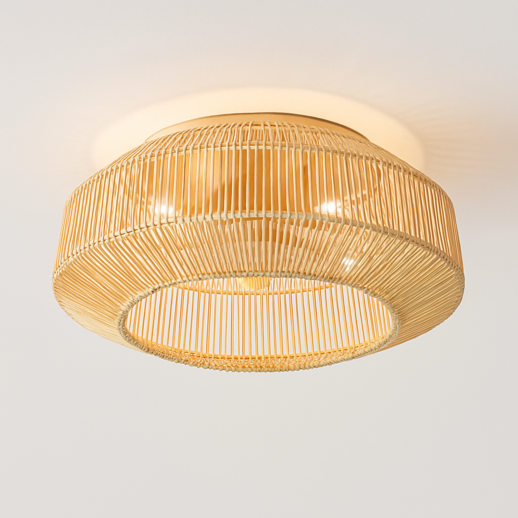 plafonnier ventilateur industriel avec lumière en bambou