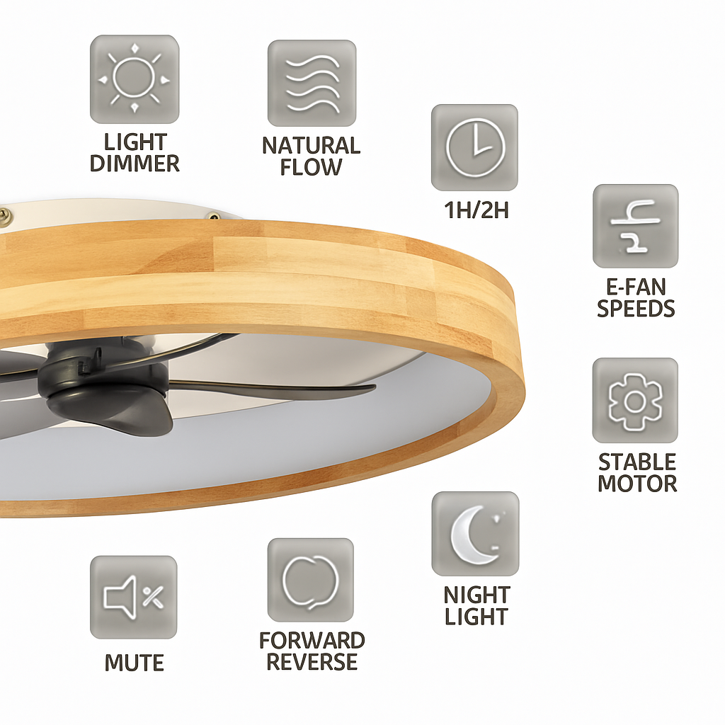 plafonnier ventilateur led avec minuterie télécommande et pales réversibles