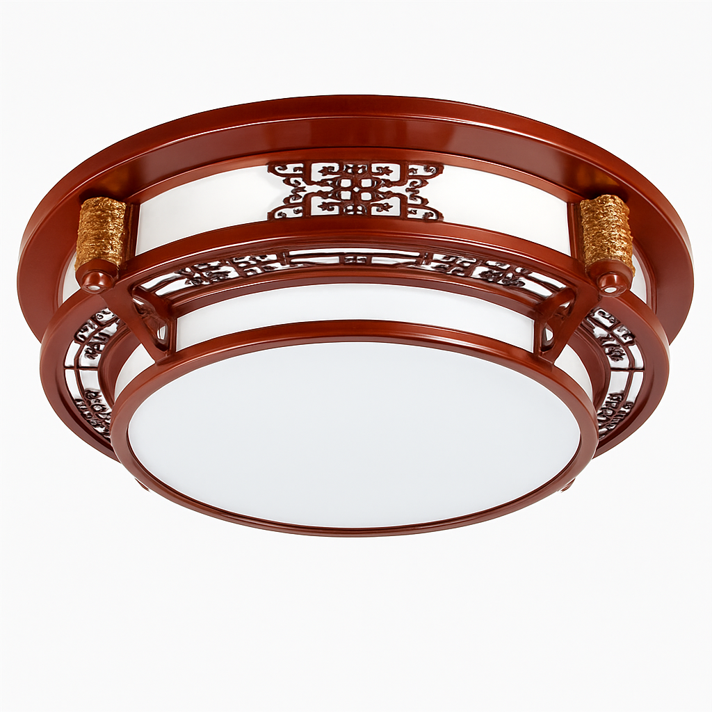 plafonnier vintage chinois en bois avec luminaire acrylique