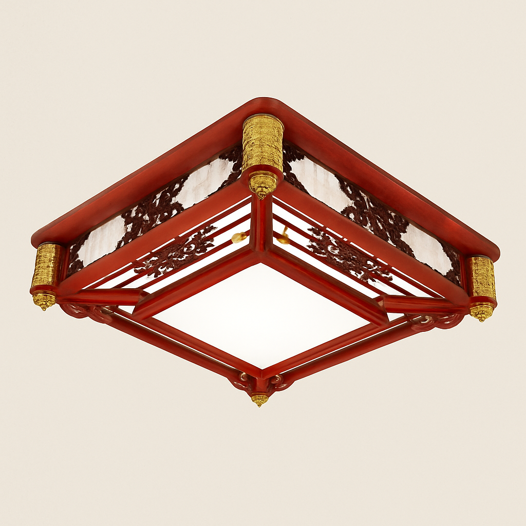 plafonnier vintage chinois en bois avec luminaire acrylique