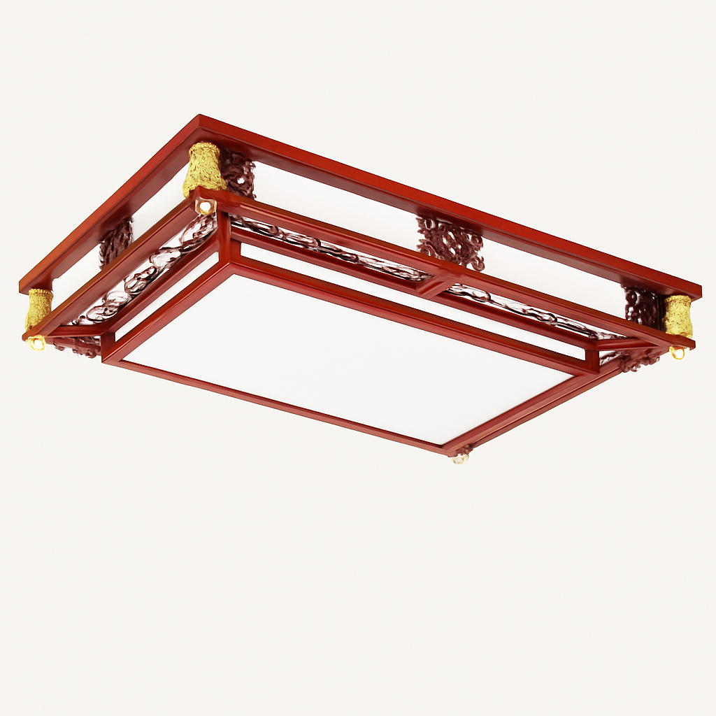 plafonnier vintage chinois en bois avec luminaire acrylique