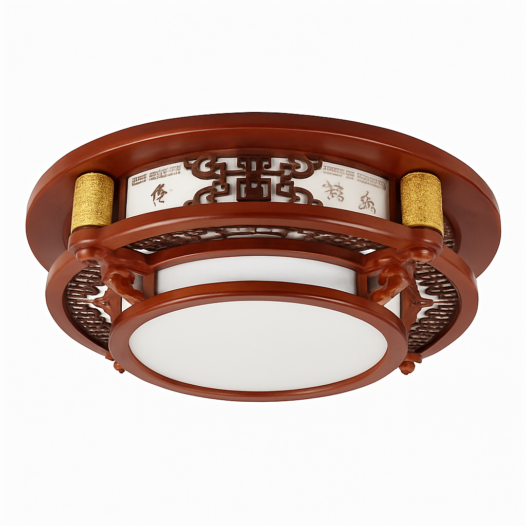 plafonnier vintage chinois en bois avec luminaire acrylique