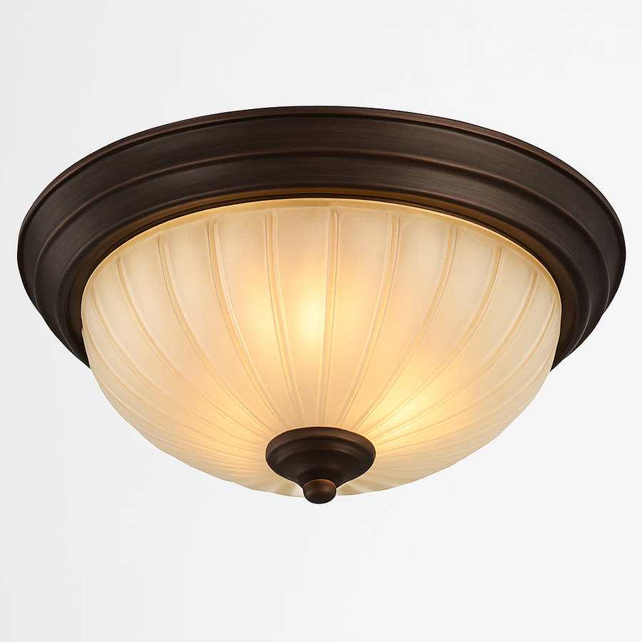 plafonnier vintage en bronze noir avec abat-jour en verre givré