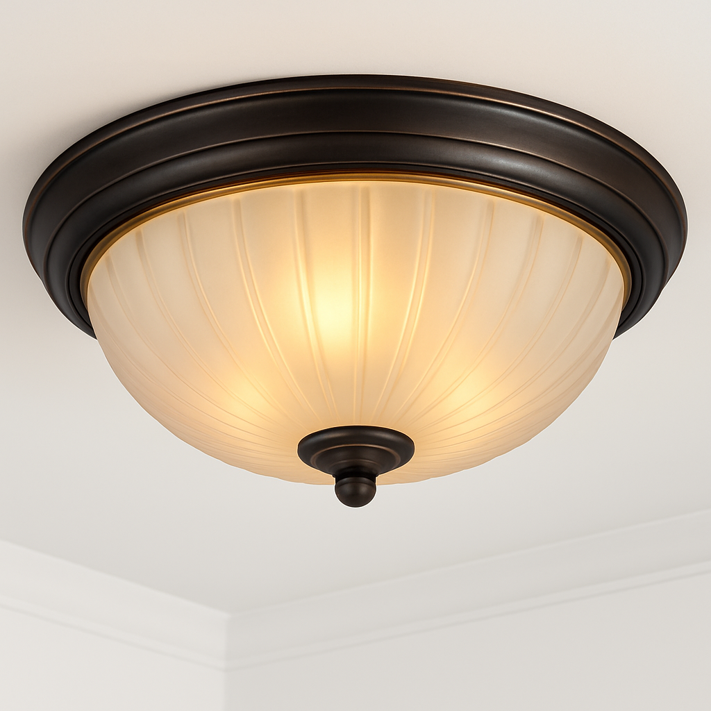 plafonnier vintage en bronze noir avec abat-jour en verre givré