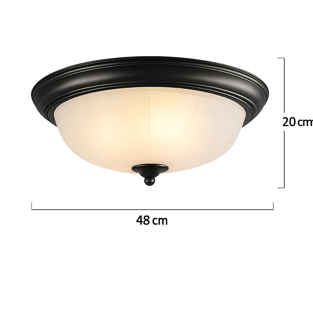 plafonnier vintage en bronze noir avec abat-jour en verre givré
