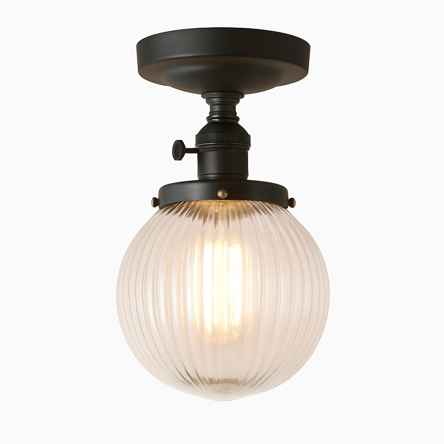 Plafonnier vintage industriel avec boule en verre
