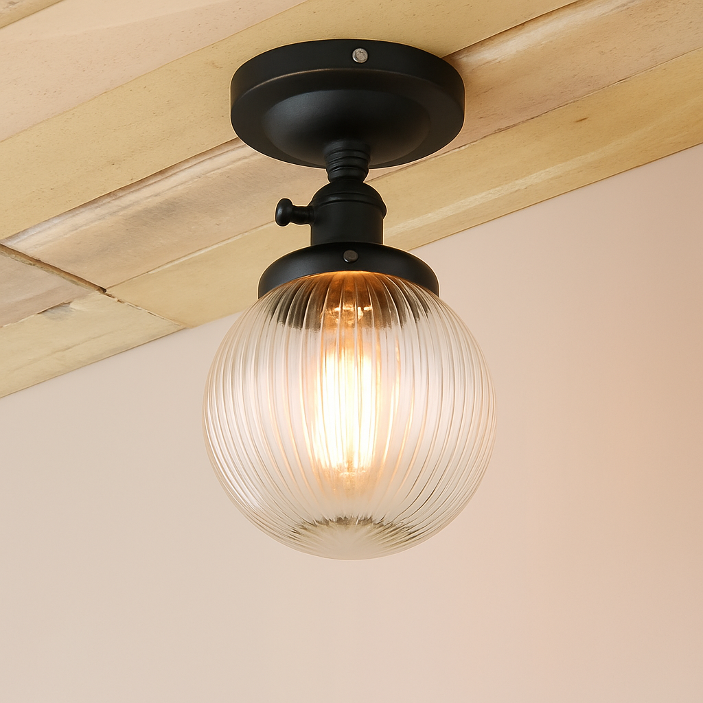 Plafonnier vintage industriel avec boule en verre