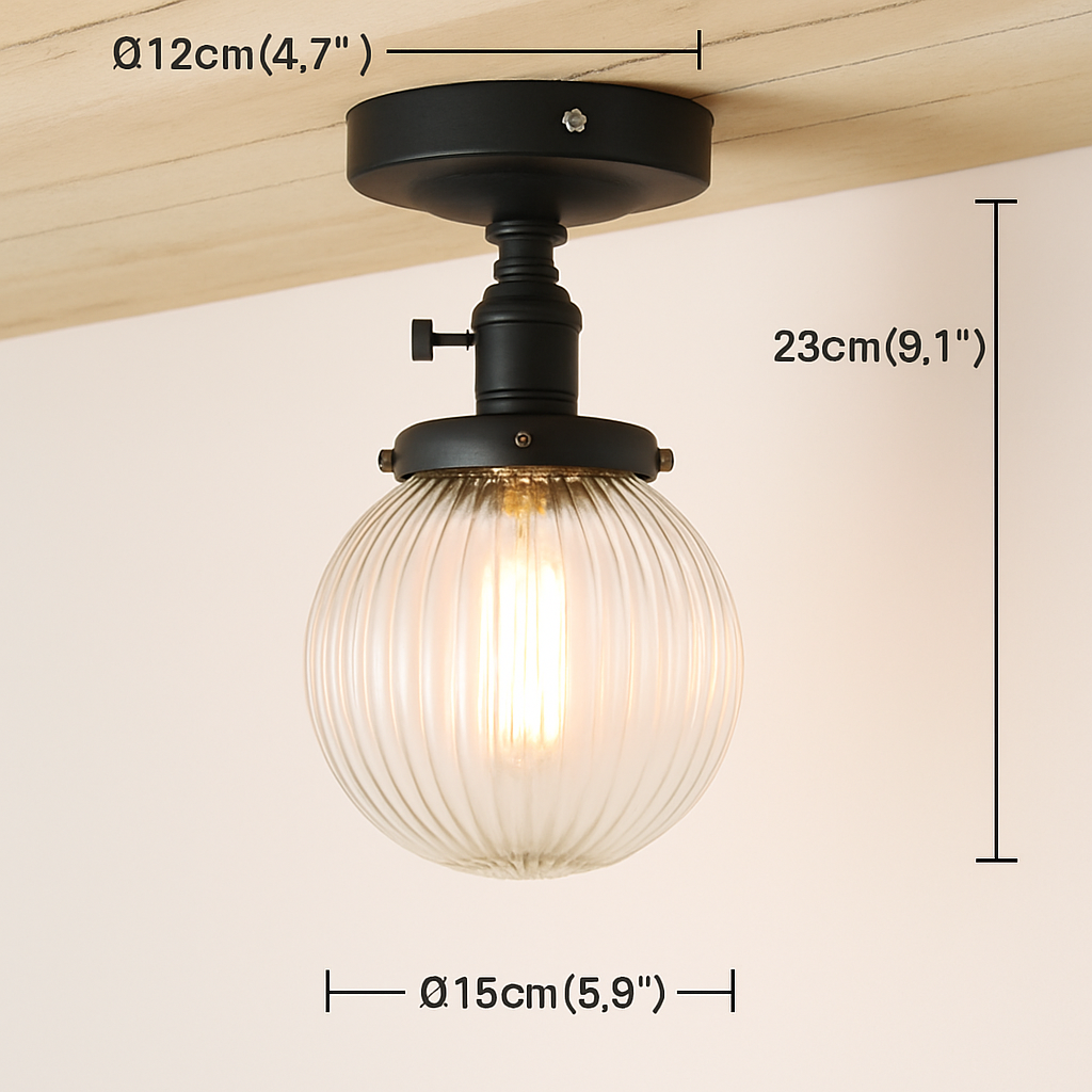 Plafonnier vintage industriel avec boule en verre