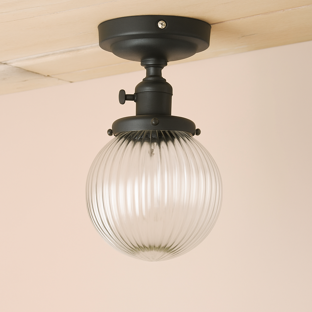 Plafonnier vintage industriel avec boule en verre