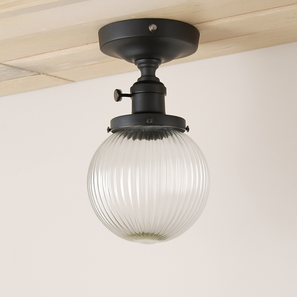 Plafonnier vintage industriel avec boule en verre