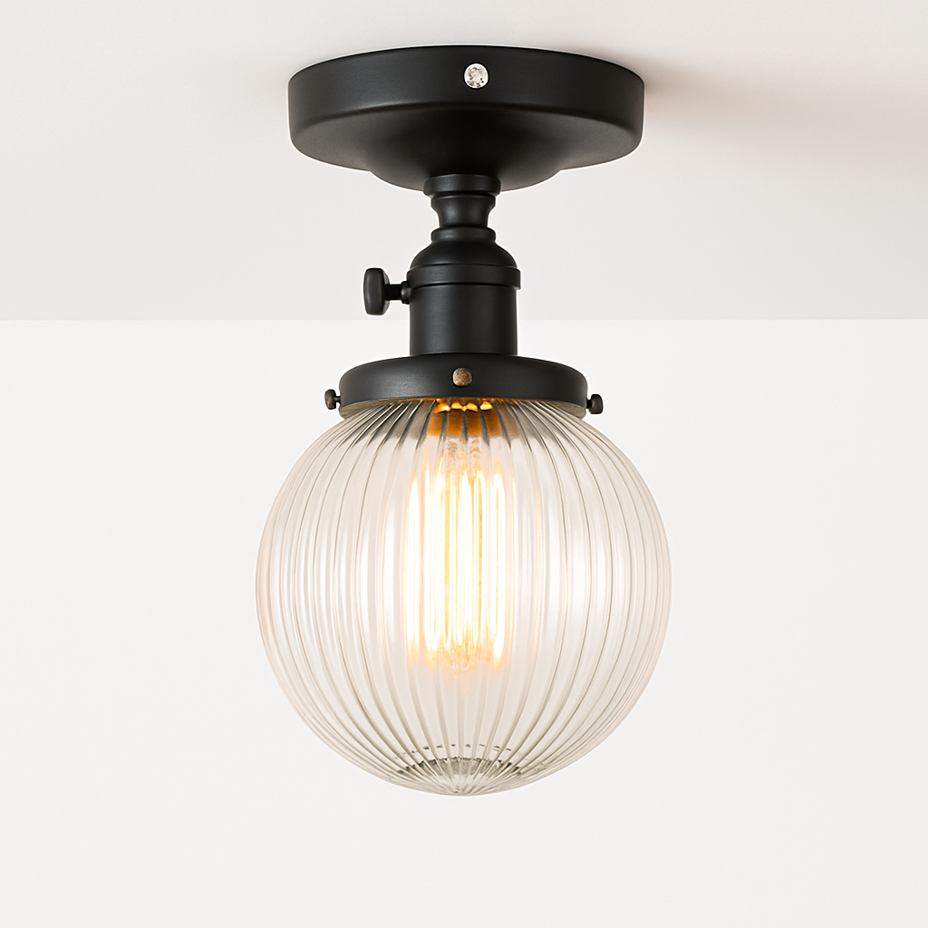Plafonnier vintage industriel avec boule en verre
