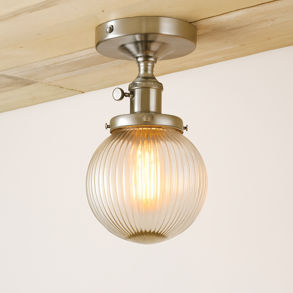 Plafonnier vintage industriel avec boule en verre