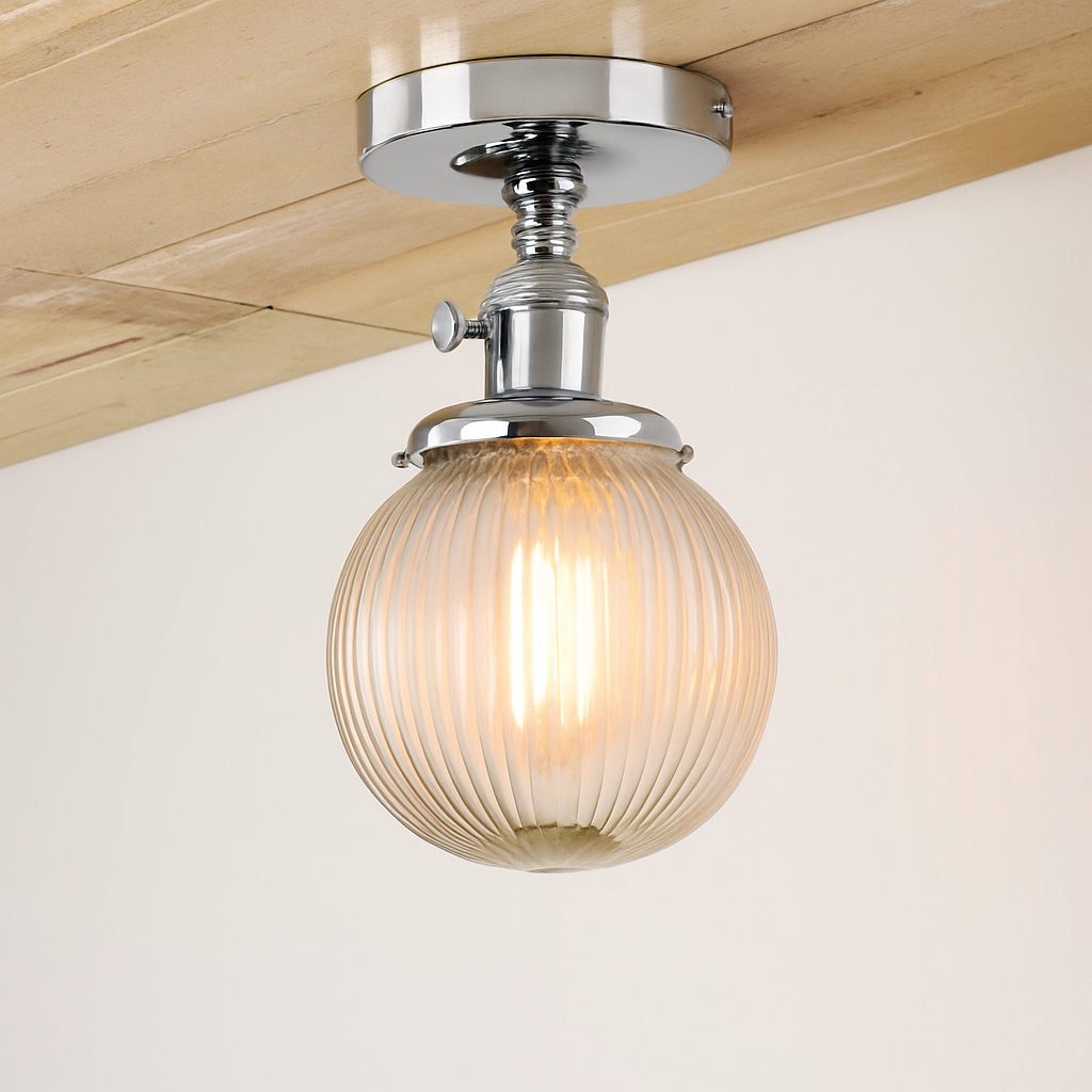 Plafonnier vintage industriel avec boule en verre
