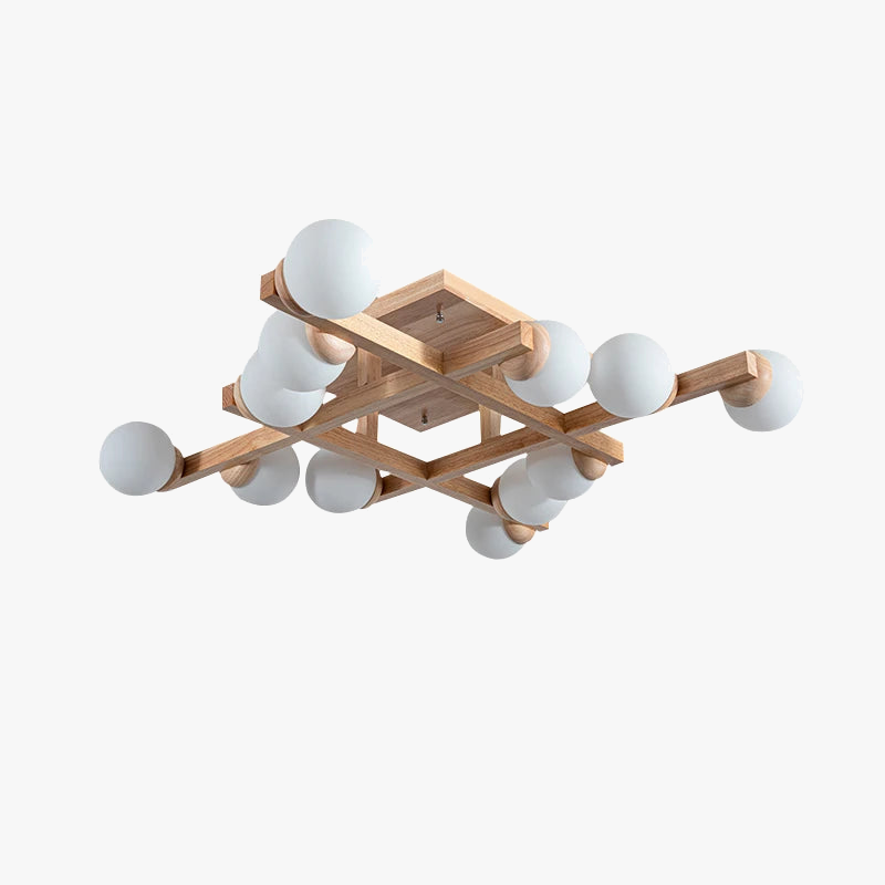 Plafonniers en bois avec abat-jour en verre pour salon moderne monté en Surface Lustres en bois carrés chambre à coucher Luminaire