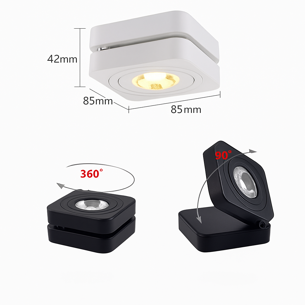 Plafonniers LED Spot 360 degrés Rotation Downlights AC85-265V 7W 10W 12W 15W pliant COB LED Downlights monté en Surface