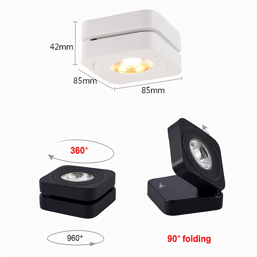 Plafonniers LED Spot 360 degrés Rotation Downlights AC85-265V 7W 10W 12W 15W pliant COB LED Downlights monté en Surface