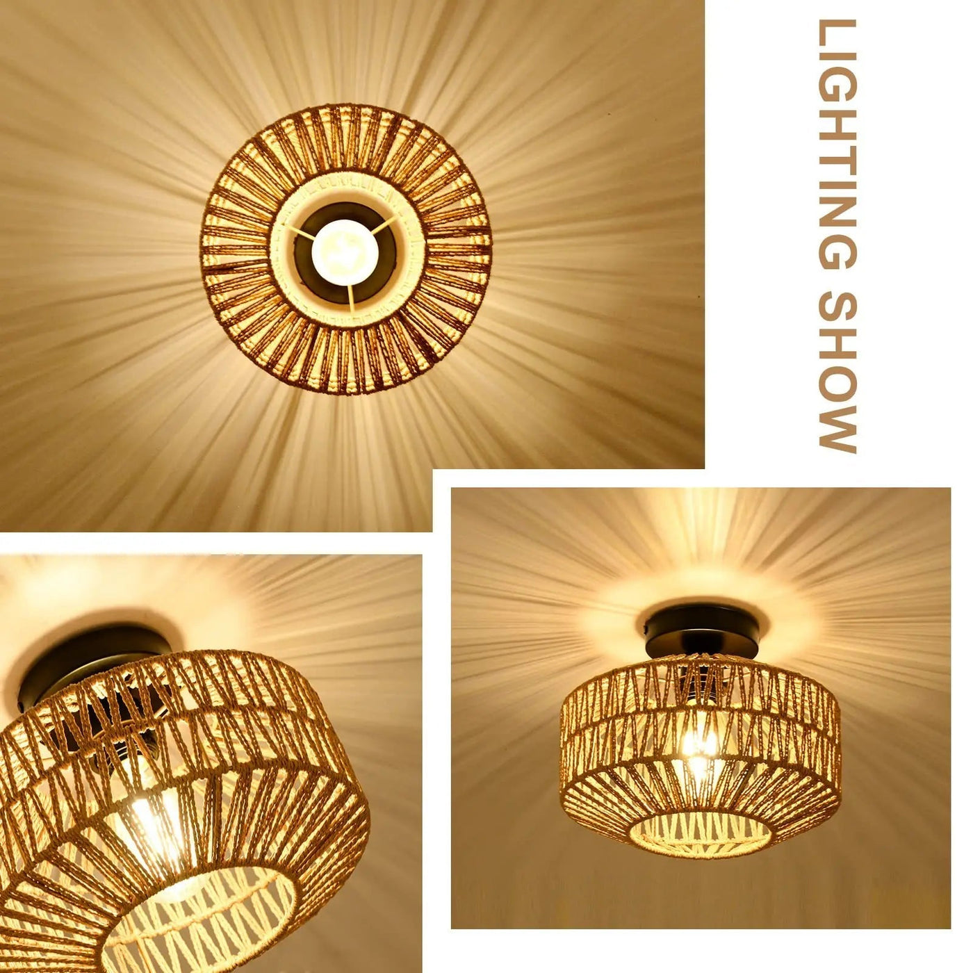 Plafonniers Rotin E27 Ampoules Lustre Luminaire Tissé À La Main Lampe Celing Lampe Encastrée Pour Couloir Chambre Cuisine