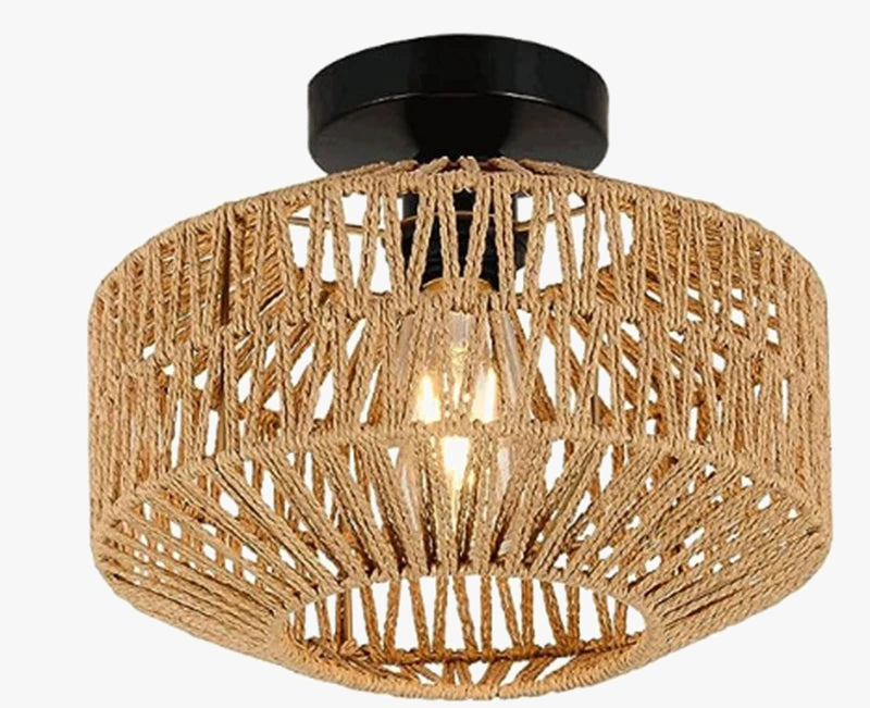 Plafonniers Rotin E27 Ampoules Lustre Luminaire Tissé À La Main Lampe Celing Lampe Encastrée Pour Couloir Chambre Cuisine