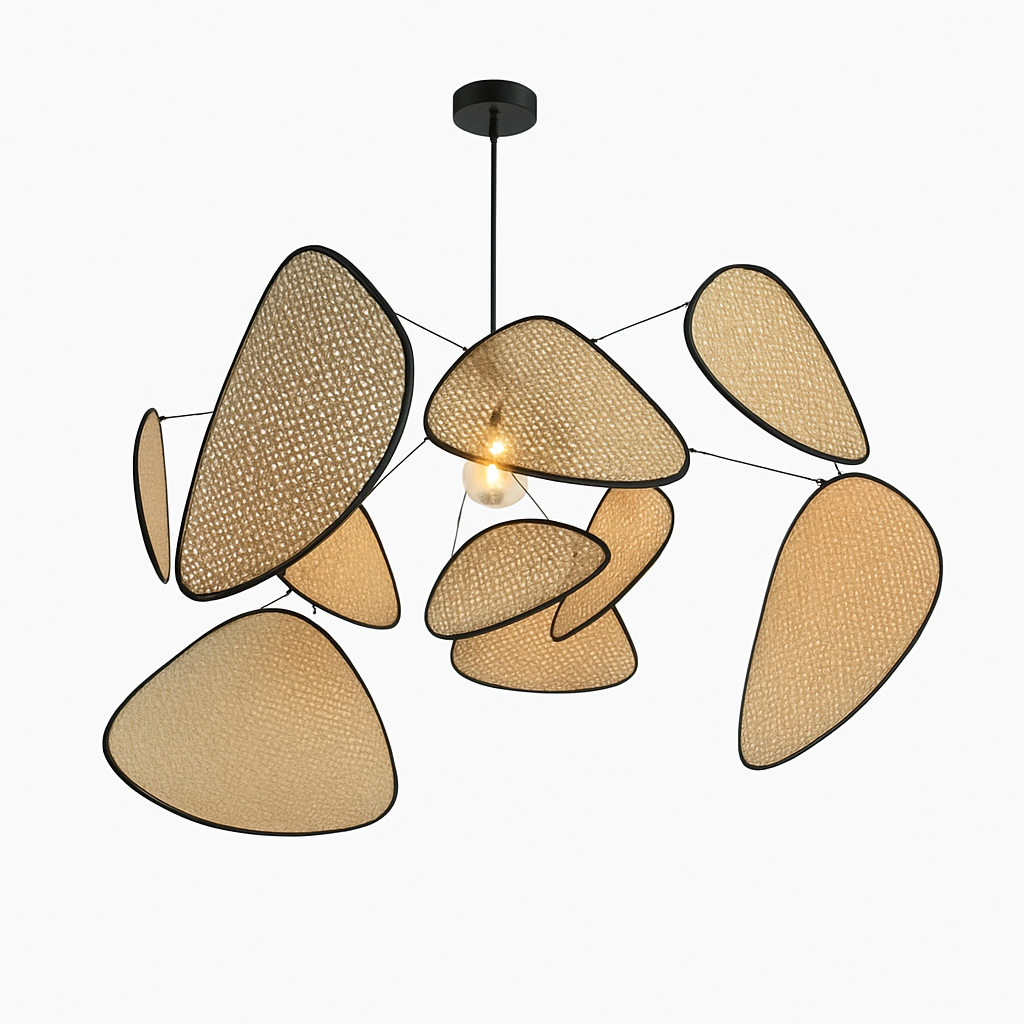 Postmodern LED lustres de plafond feuille grille rurale fait à la main en rotin suspension lumière maison salon chambre Art décor suspension lampe