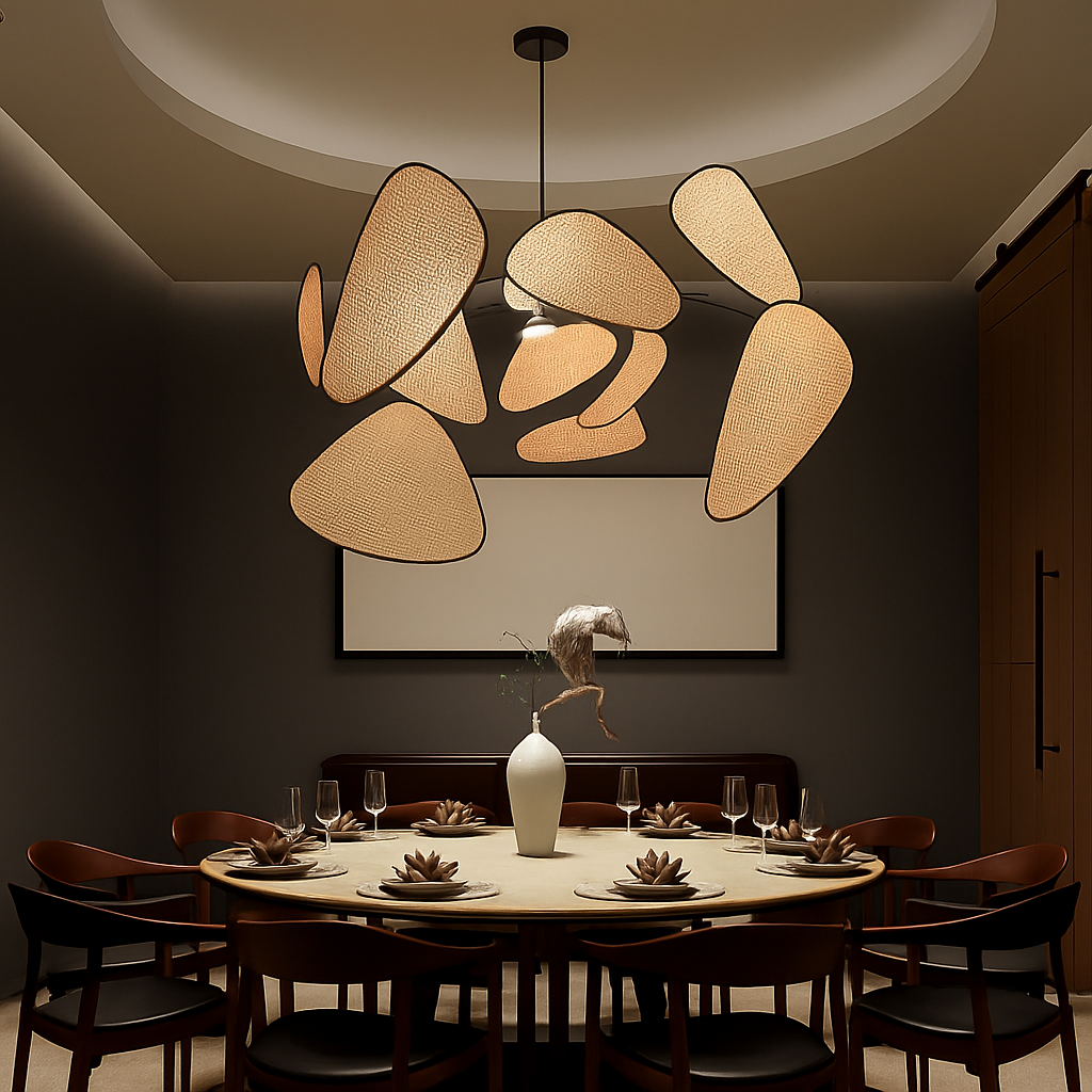 Postmodern LED lustres de plafond feuille grille rurale fait à la main en rotin suspension lumière maison salon chambre Art décor suspension lampe