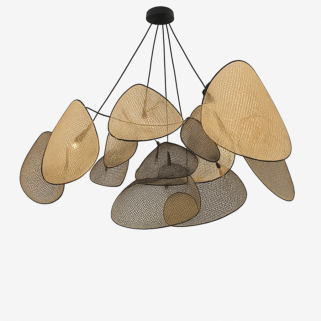 Postmodern LED lustres de plafond feuille grille rurale fait à la main en rotin suspension lumière maison salon chambre Art décor suspension lampe