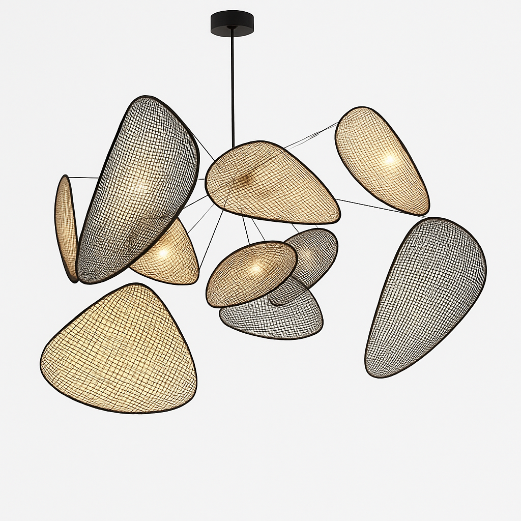 Postmodern LED lustres de plafond feuille grille rurale fait à la main en rotin suspension lumière maison salon chambre Art décor suspension lampe