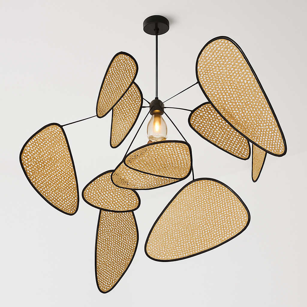 Postmodern LED lustres de plafond feuille grille rurale fait à la main en rotin suspension lumière maison salon chambre Art décor suspension lampe