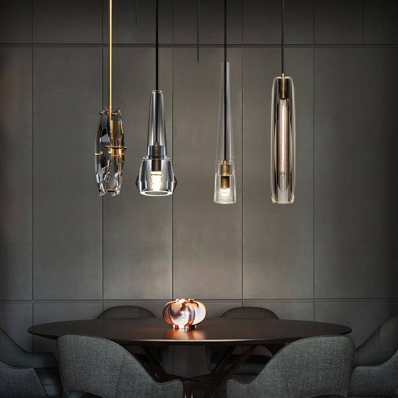Suspension design en verre tube fumé cristal à LED Luxury