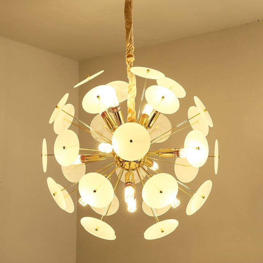 Lustre design doré et plaques rondes plates fumées Luxury