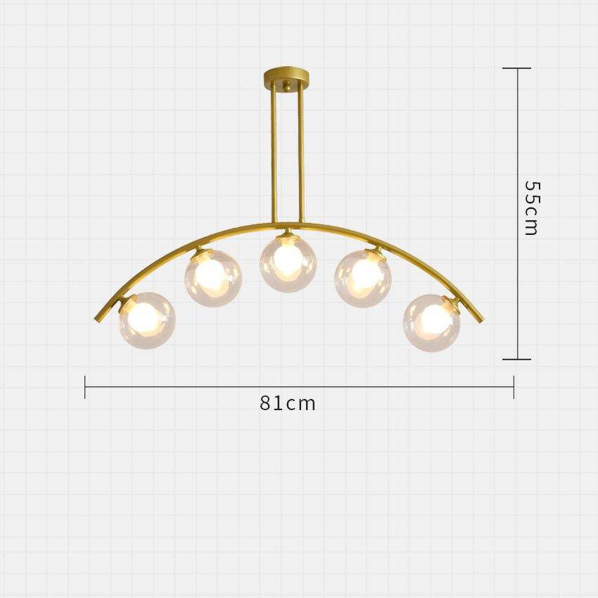 Lustre design LED avec bras arrondi doré et boules en verre Luxury