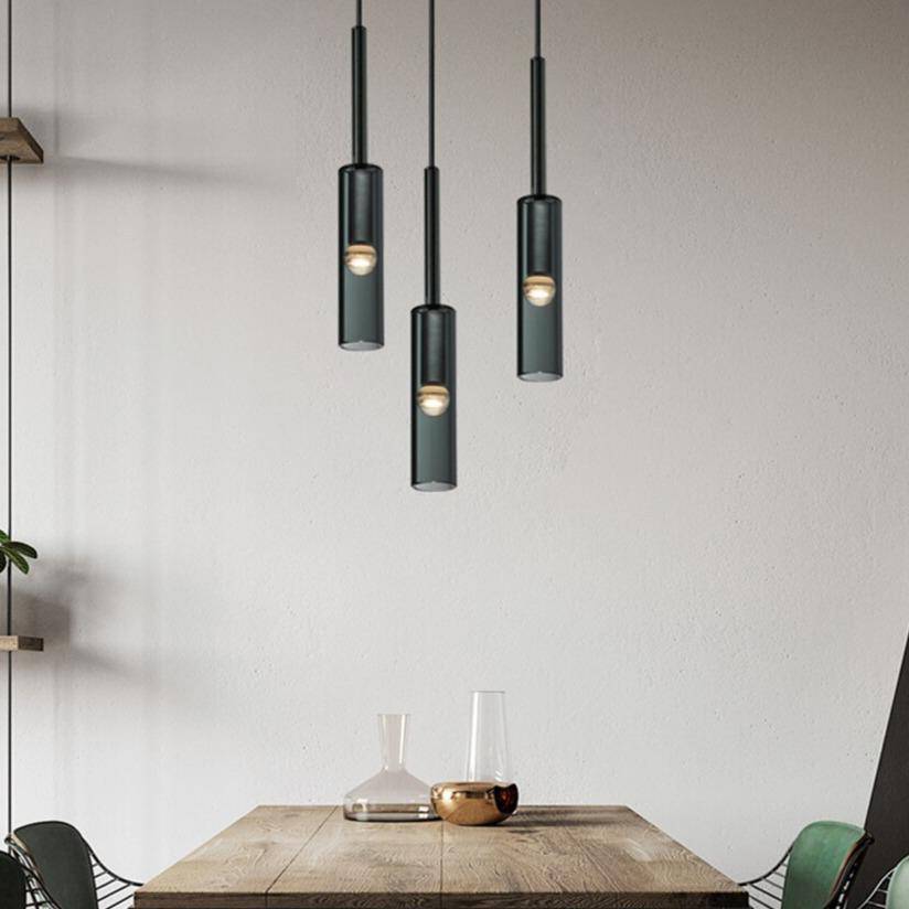 Suspension design à LED cylindrique en verre cristal Fly