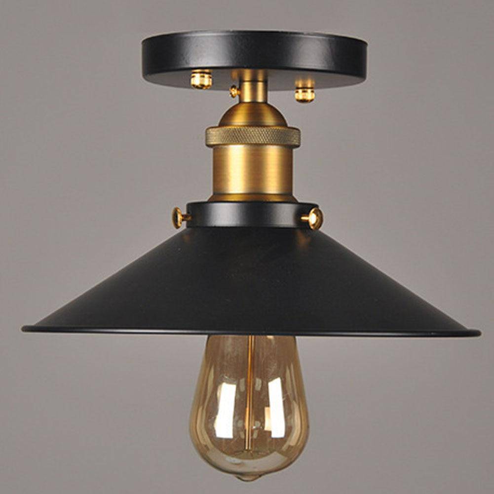 Plafonnier rustique vintage en métal noir et doré