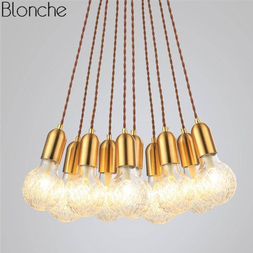 Lustre design doré LED en métal et verre cristal Loft