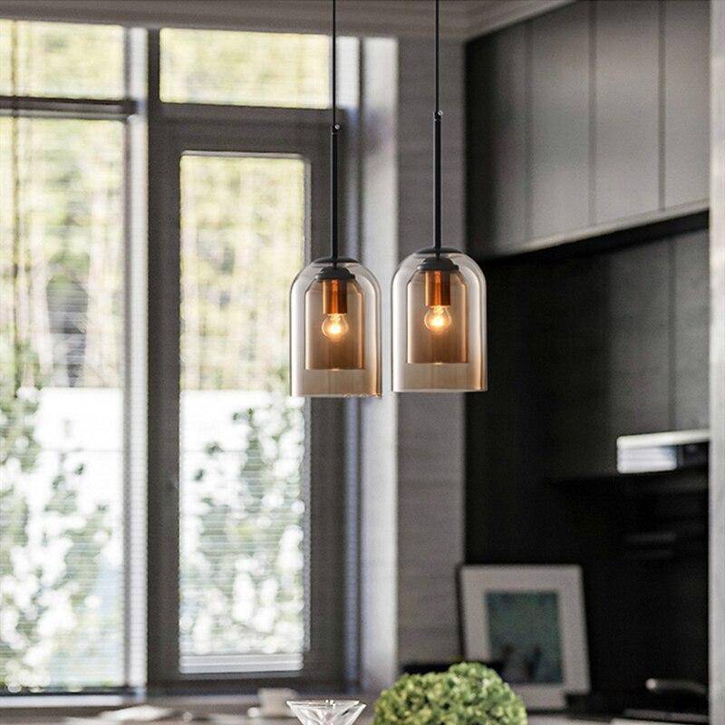 Suspension design tube arrondi double verre fumé