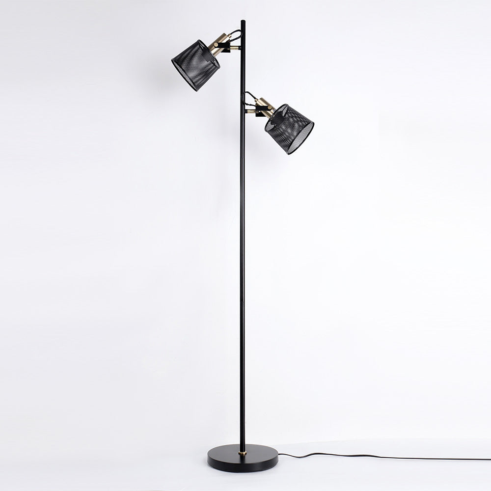 Lampadaire vintage à double tête en métal noir Priam