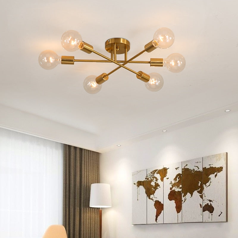 Plafonnier design LED avec 6 lampes entrecroisées en métal Eugie