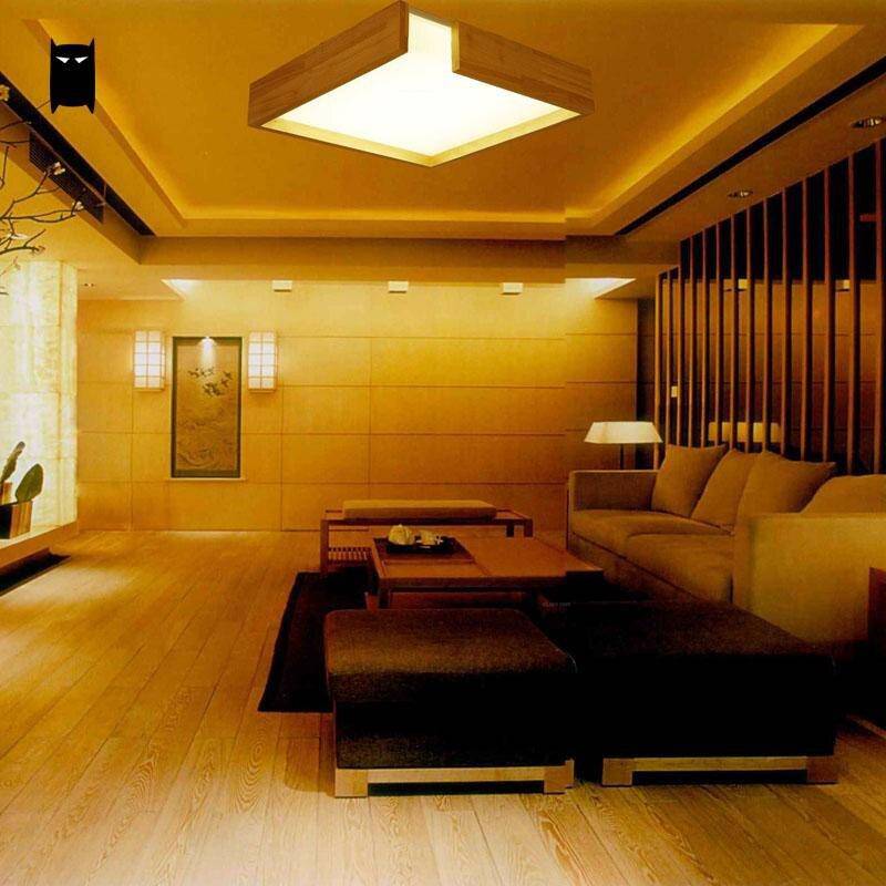 Plafonnier en bois à LED en carré design