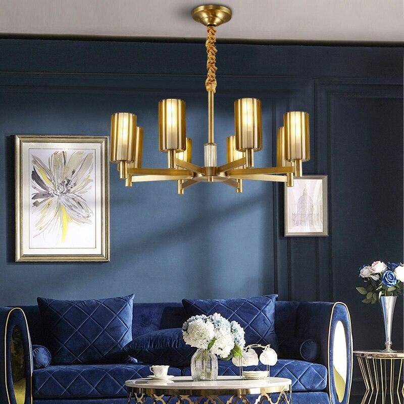 Lustre design LED en métal avec plusieurs abat-jours dorés Luxury