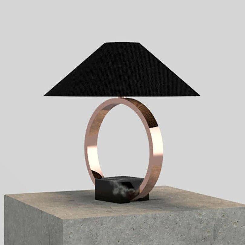 Lampe à poser design LED avec cercle en métal et abat-jour en verre Luxury
