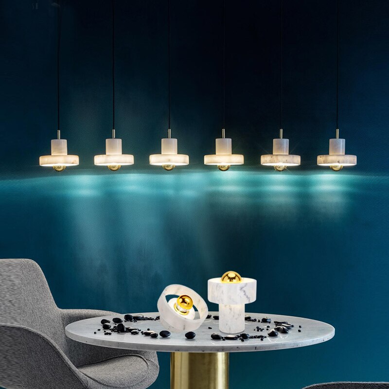 Lustre design LED avec abat-jour en marbre blanc Luxia