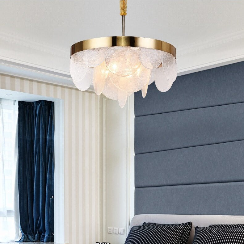 Lustre design LED moderne doré avec rond en verre blanc Art