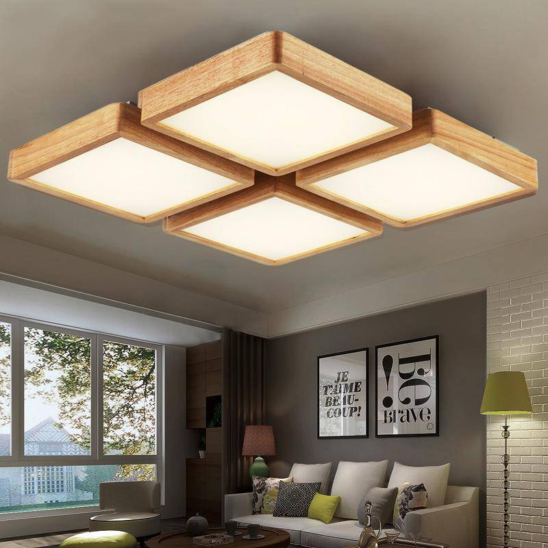 Plafonnier en bois à LED carré