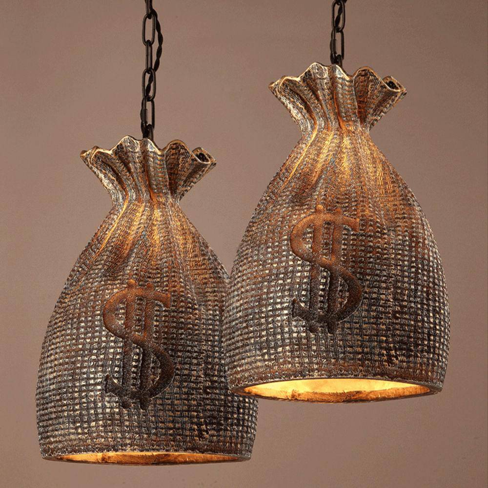 Suspension vintage en sac d'or avec symbole dollar