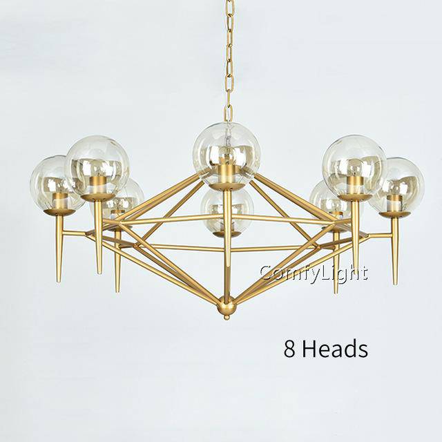Lustre design vintage doré et boule en verre style loft