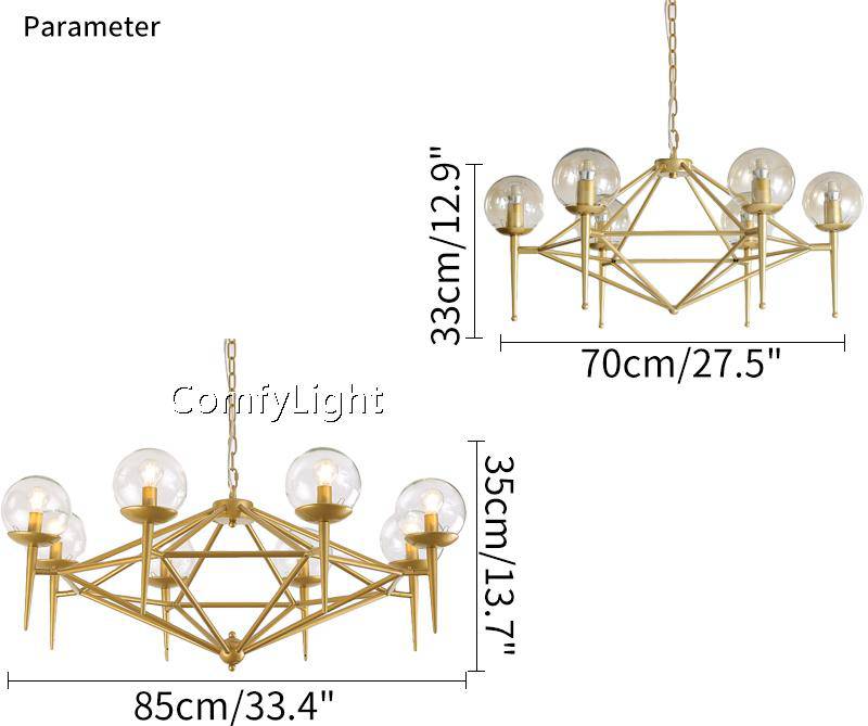 Lustre design vintage doré et boule en verre style loft