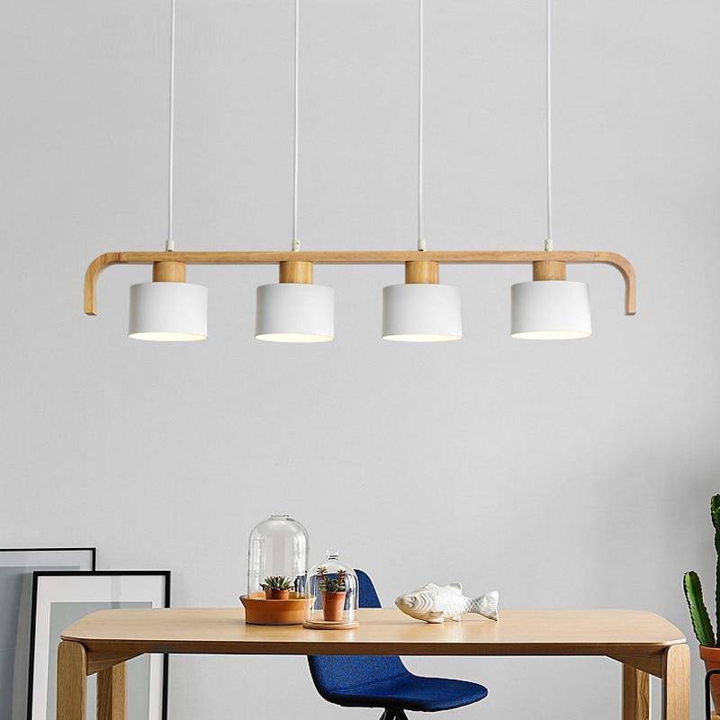 Suspension moderne à LED en bois et abat-jour (plusieurs couleurs)