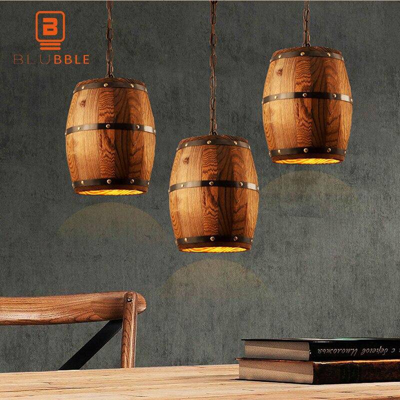 Suspension rétro à LED en bois style tonneau de vin Country