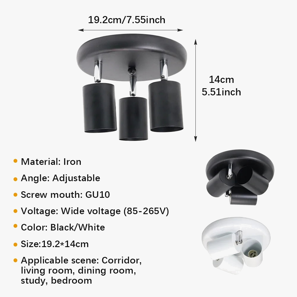 projecteur led de surface avec 3 lumières rotatives pour décoration moderne