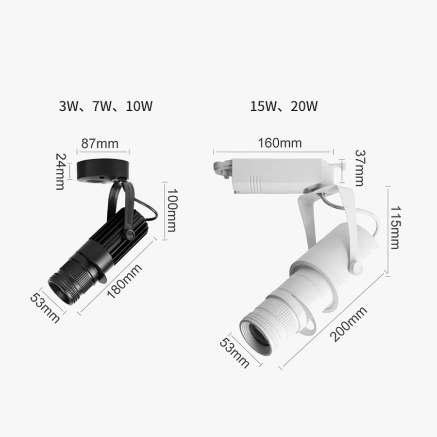 projecteur sur rail led avec mise au point réglable pour éclairage intérieur