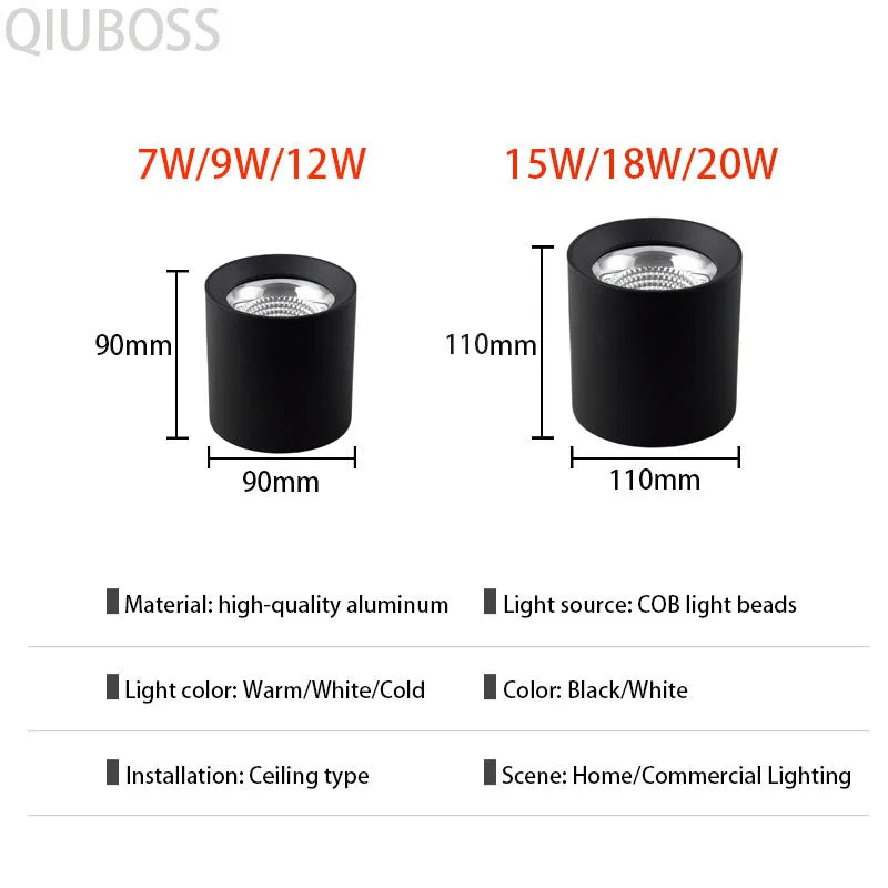 qiuboss spot led cylindre à intensité variable pour éclairage de plafond